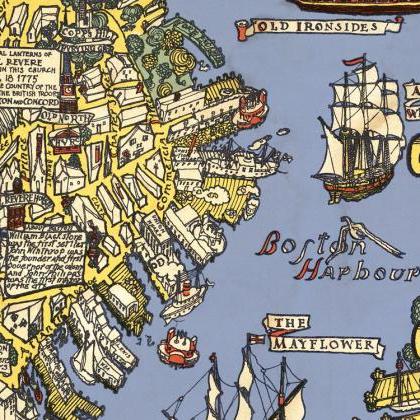 Old Map Of Boston 1926, Massachusetts Pictorial..