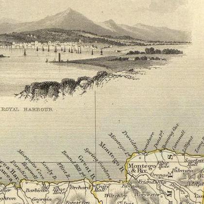 Vintage Old Map Of Jamaica, 1851, Antique Map Of..