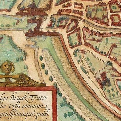 Old Map Of Bruges, Belgium, Brugae Flandorum 1572