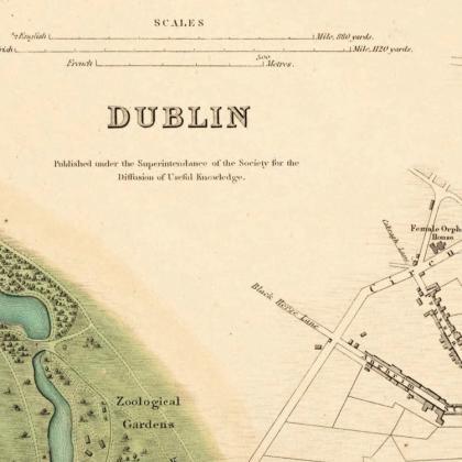 Vintage Map Of Dublin, Ireland 1853 Antique..