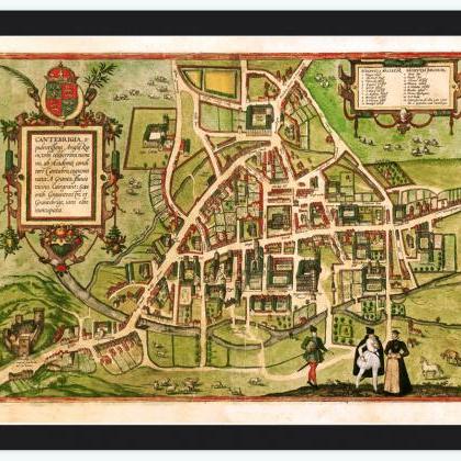 Old Map Of Cambridge 1572, England United Kingdom