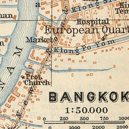 Old Map Of Bangkok 1914 Thailand
