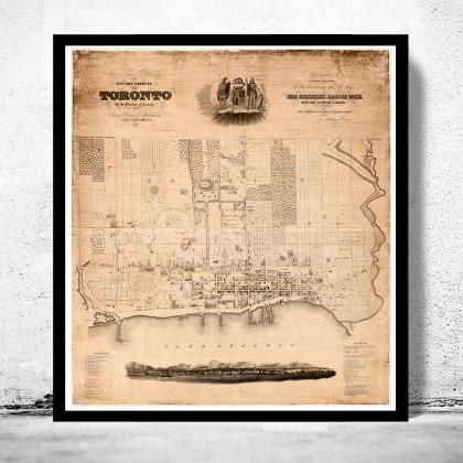Old Map Of Toronto, Ontario Canada 1842 Vintage..
