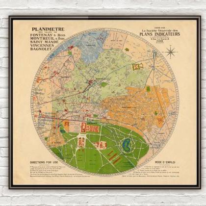 Old Map Of Vincennes 1930 France