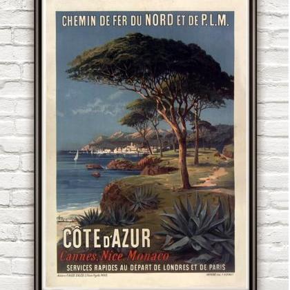 Vintage Poster Of Cote D Azur 1895 Tourism Poster..