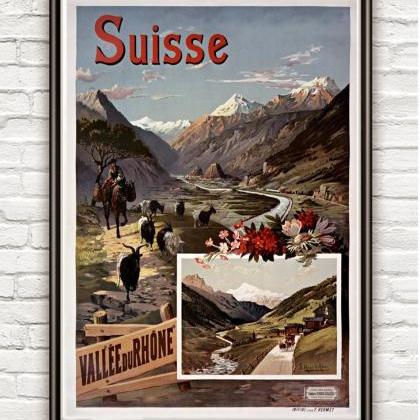 Vintage Poster Of Switzerland Rhone Suisse , 1897