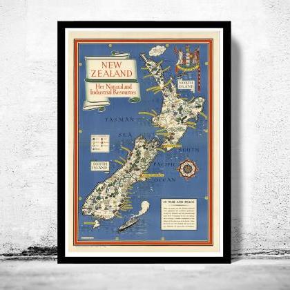 Vintage Map Of Zealand