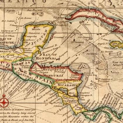Old Map Of Caribbean Area Antillas Gulf Of Mexico..