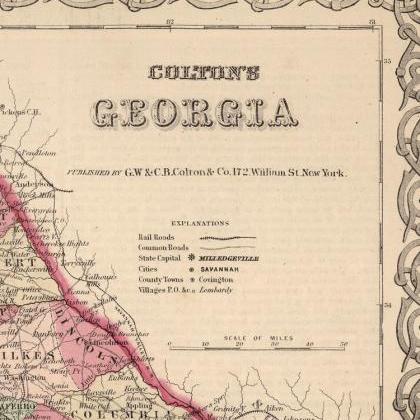 Vintage Map Of Georgia 1886