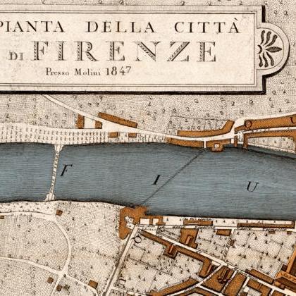 Old Map Of Florence Firenze 1847 Antique Vintage..