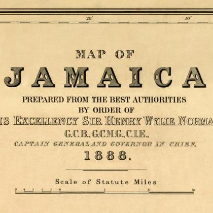 Old Map Of Jamaica, 1888, Antique Map Of Jamaica