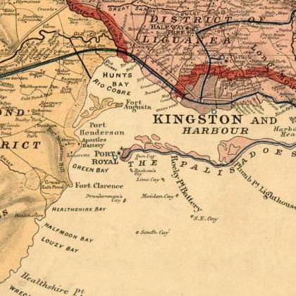 Old Map Of Jamaica, 1888, Antique Map Of Jamaica