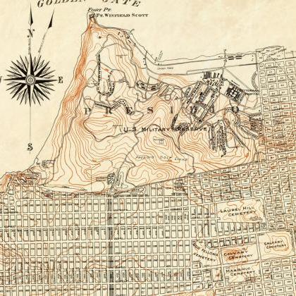Old Map Of San Francisco, United States Of America..