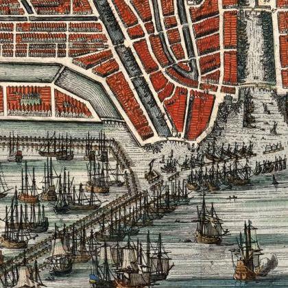 Old Map Of Amsterdam, Netherlands Engraving 1649