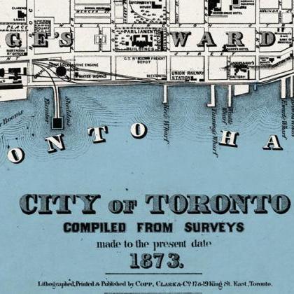 Old Map Of Toronto, Ontario Canada 1873 Vintage..