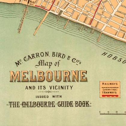 Vintage Map Of Melbourne City 1913 , Australia..