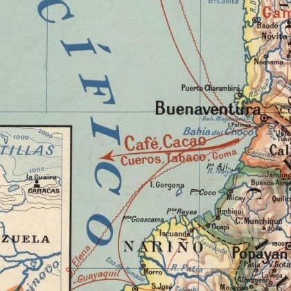 Old Map Of Colombia 1920