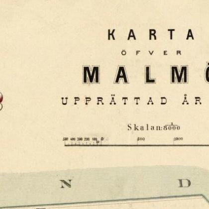 Old Map Of Malmo, Sweden 1881 Antique Vintage