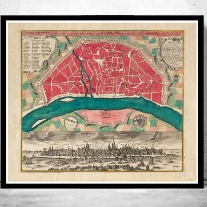Old Map Of Koln Cologne, Germany 1740