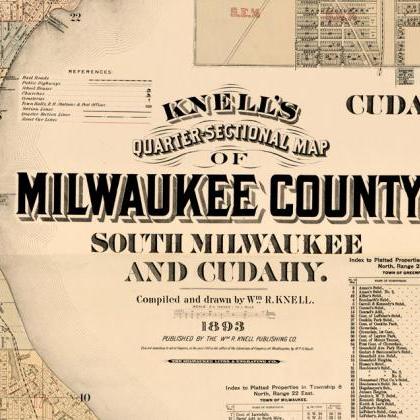 Old Map Of Milwaukee County And City 1893 Vintage..