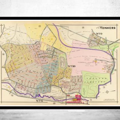 Vintage Map Of Yonkers York 1907