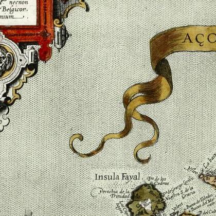 Old Map Of Açores Azores Islands 1584, Portuguese..