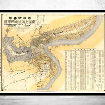 Vintage Map Of Shanghai 1913 China