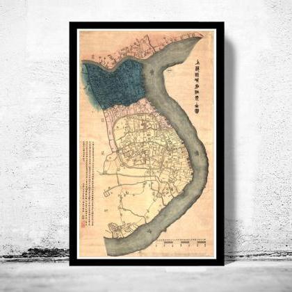 Vintage Map Of Shanghai 1884 China