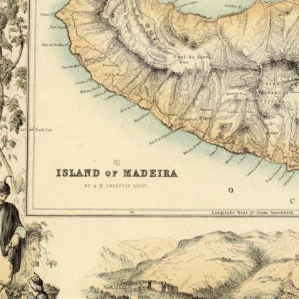Old Map Of Açores Azores And Madeira Islands..