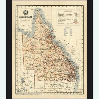 Old Map Of Queensland Australia 1911 Vintage Map