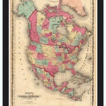 Old Map Of United States Of America, North America..