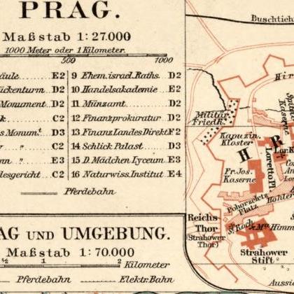 Old Map of Prague 1894 Czech Republ..