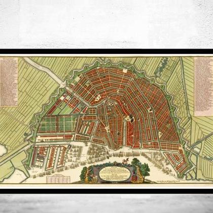 Old Vintage Map of Amsterdam, Nethe..