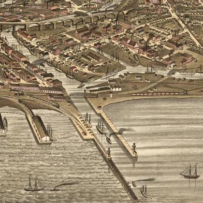 Vintage View Of Cleveland, Ohio, Aerial View..