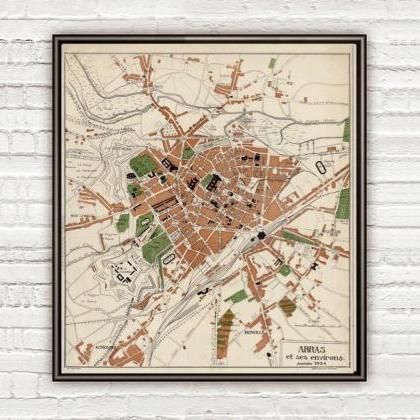 Old Map Of Arras France 1924