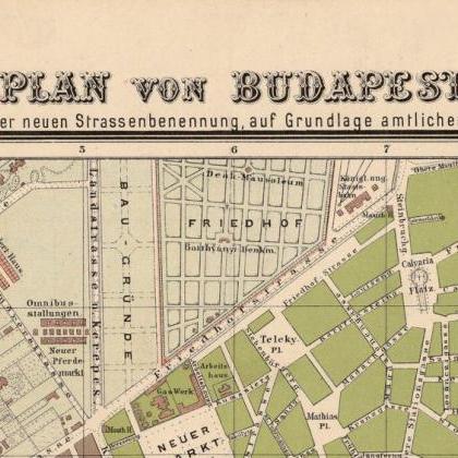 Old Map Of Budapest Hungary 1882