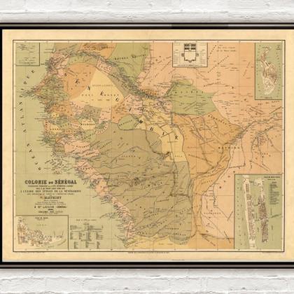 Old Map Of Senegal 1884 Vintage Map