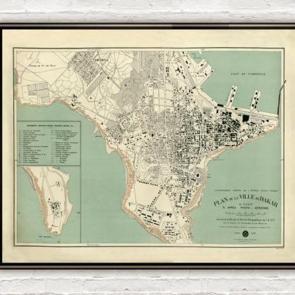 Old Map Of Dakar Senegal 1925 Vintage Map