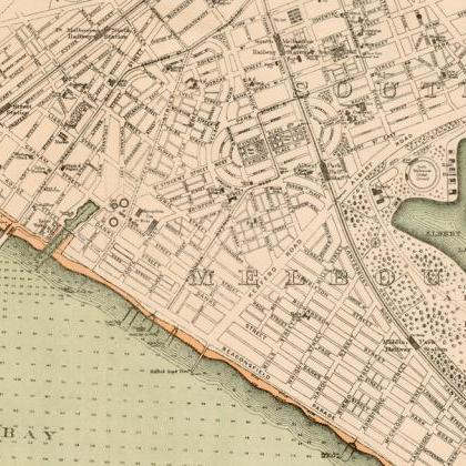Vintage Map Of Melbourne Port Harbour 1893 ,..