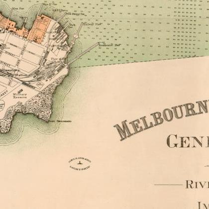 Vintage Map Of Melbourne Port Harbour 1893 ,..