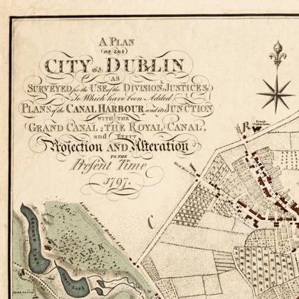 Beautiful Dublin Map, Ireland 1797 Antique Vintage