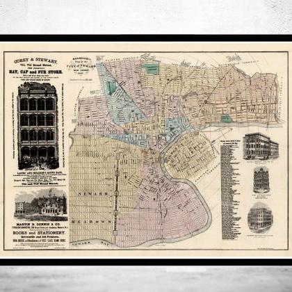 Old Map Of Newark Jersey, United States 1881