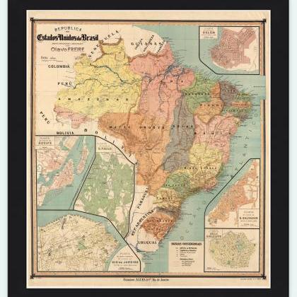 Old Map Brasil 1921 Mapa Do Brasil