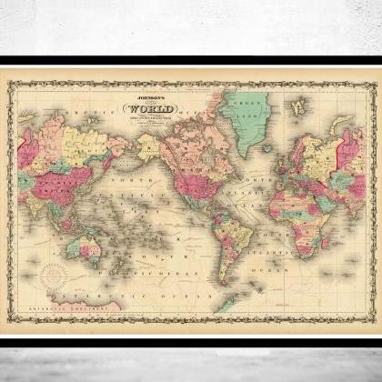 Vintage Map Of The World 1860 Mercator Projection