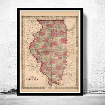 Old Map Illinois 1864