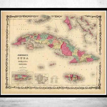 Old Map Of Antilles Islands 1860 Cuba Jamaica..