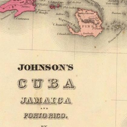 Old Map Of Antilles Islands 1860 Cuba Jamaica..