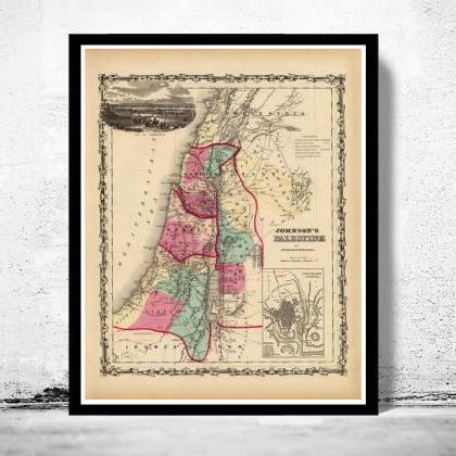 Old Map Of Palestine Jesus, 1860, Middle East,..