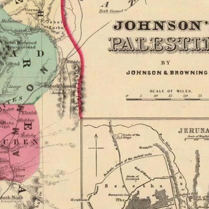 Old Map Of Palestine Jesus, 1860, Middle East,..