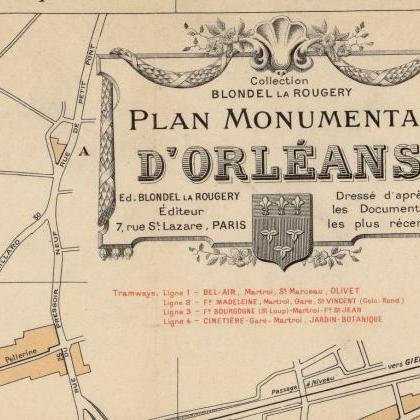 Old Map of Orleans 1912 France